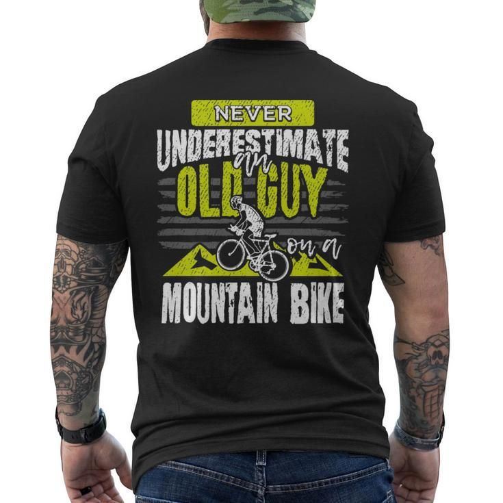 Never Underestimate An Old Guy On A Mountain Bike Cycling Cycling Funny Gifts Mens Back Print T-shirt