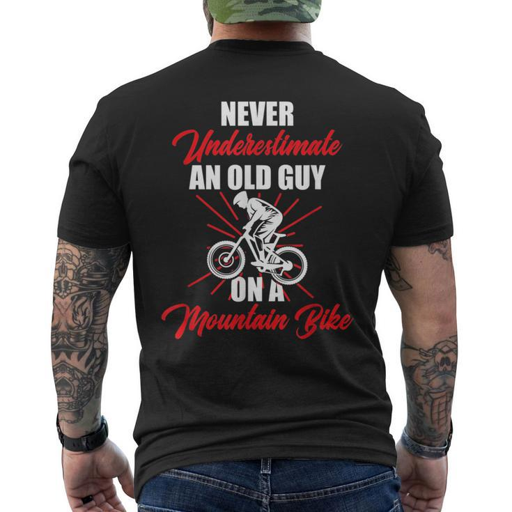 Never Underestimate An Old Guy On A Mountain Bike Cycling Mens Back Print T-shirt