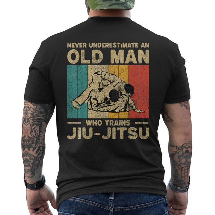 Never Underestimate An Old Man Bjj Brazilian Jiu Jitsu Old Man Funny Gifts Mens Back Print T-shirt