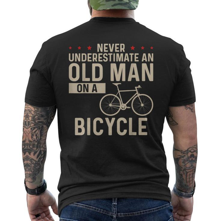 Never Underestimate An Old Man On A Bicycle Old Guy Cycling Mens Back Print T-shirt
