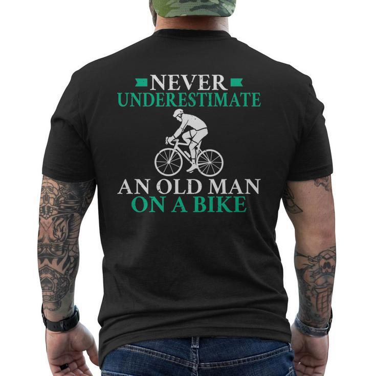 Never Underestimate An Old Man On A Bike Biking Bike Bicycle Mens Back Print T-shirt