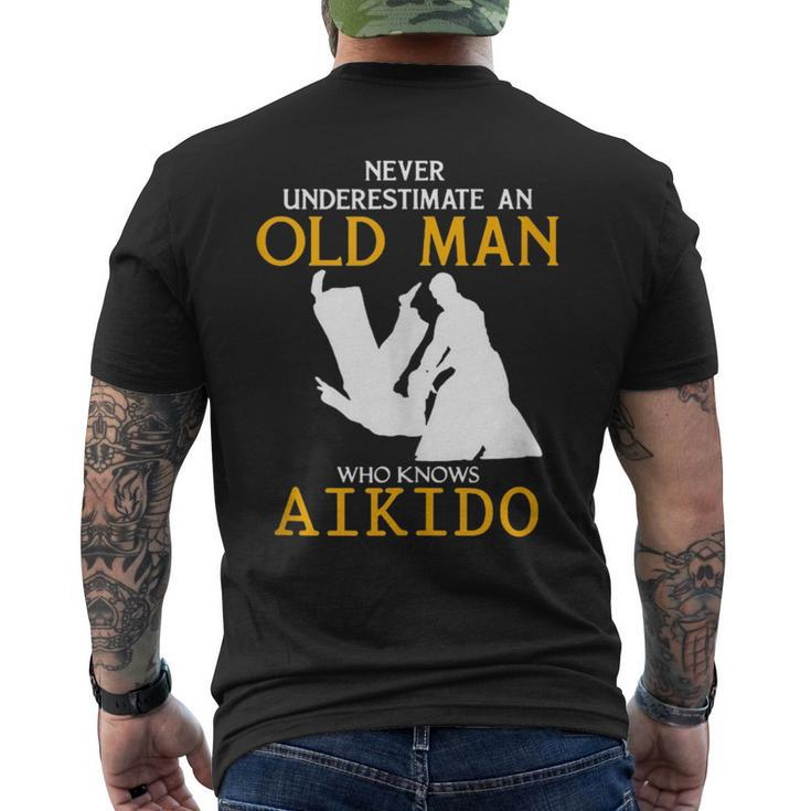 Never Underestimate An Old Man Who Knows Aikido Mens Back Print T-shirt