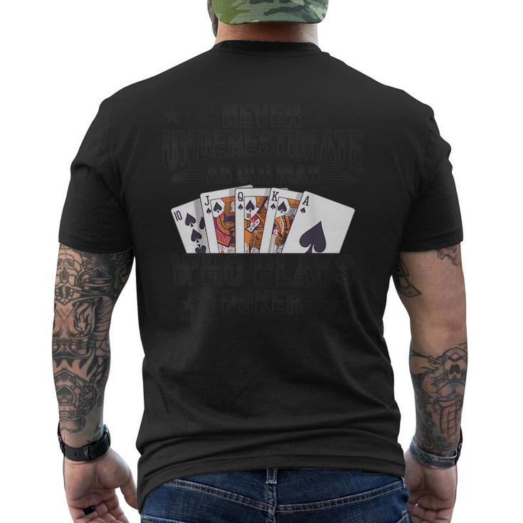 Never Underestimate An Old Man Who Plays Poker Casino Mens Back Print T-shirt