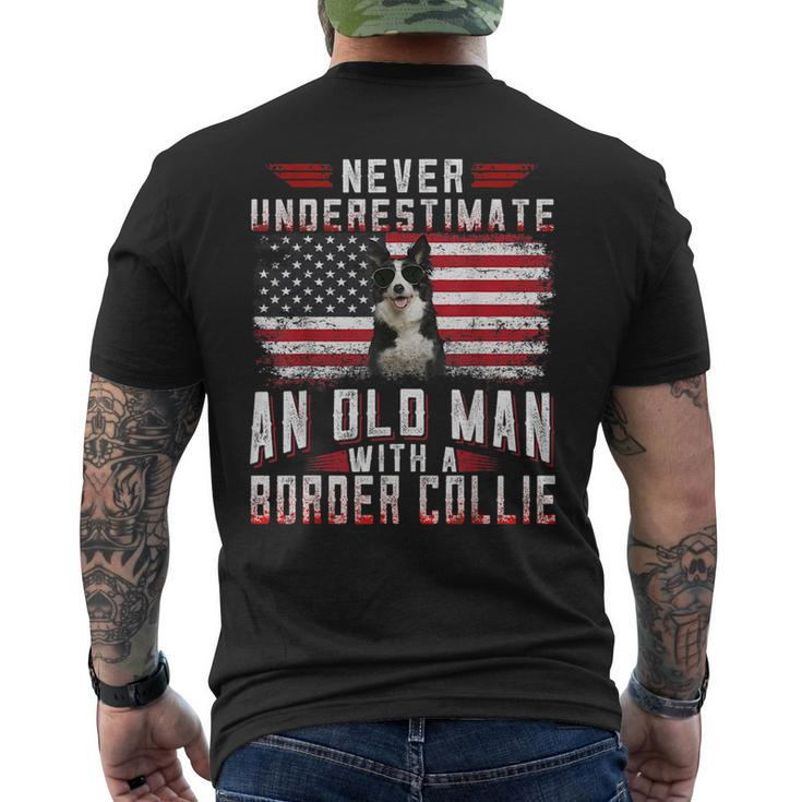 Never Underestimate An Old Man With A Border Collie Vintage Old Man Funny Gifts Mens Back Print T-shirt