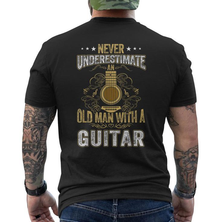 Never Underestimate An Old Man With A Guitar Acoustic Player  Mens Back Print T-shirt