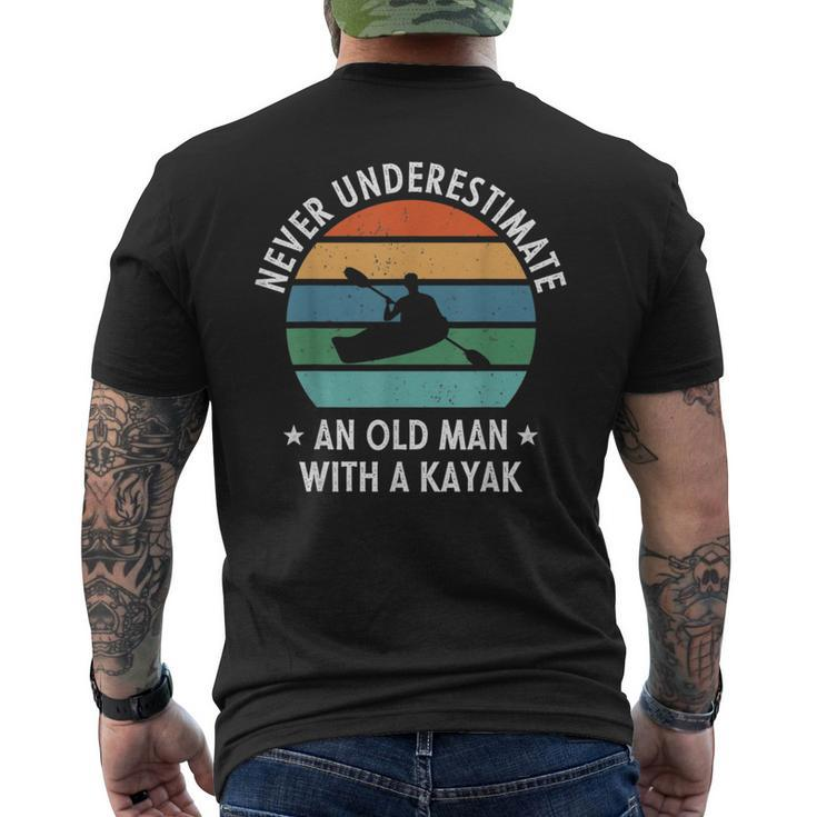 Never Underestimate An Old Man With A Kayak Retro Vintage Mens Back Print T-shirt