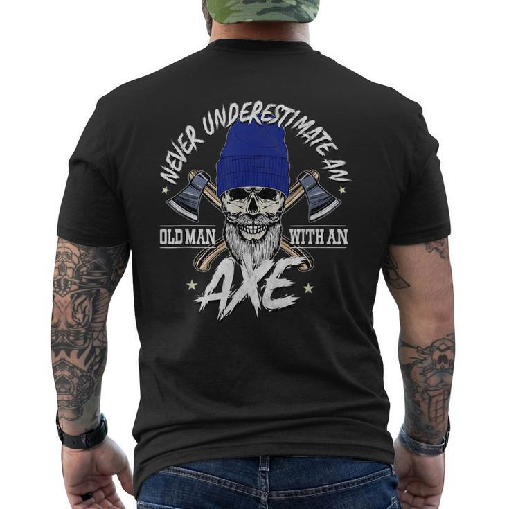 Never Underestimate An Old Man With Axe Throwing Lumberjack Mens Back Print T-shirt