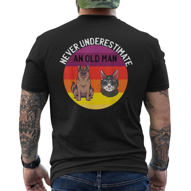 Never Underestimate An Old Man With German Shepherd Cat Gift For Mens Mens Back Print T-shirt
