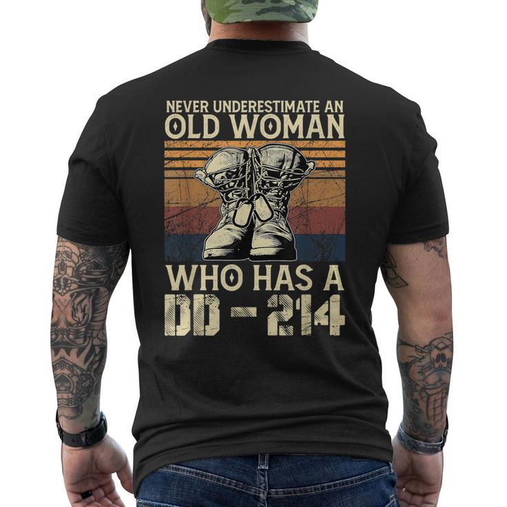 Never Underestimate An Old Woman Who Has A Dd214 Old Woman Funny Gifts Mens Back Print T-shirt