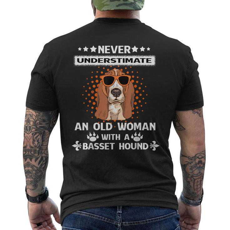 Never Underestimate An Old Woman With A Basset Hound Funny Old Woman Funny Gifts Mens Back Print T-shirt