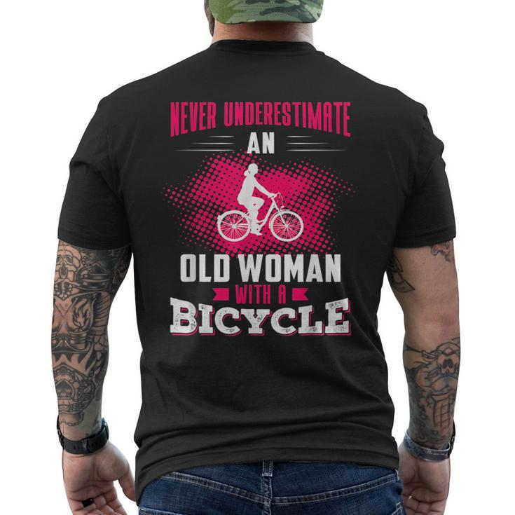 Never Underestimate An Old Woman With A Bicycle Pink Old Woman Funny Gifts Mens Back Print T-shirt