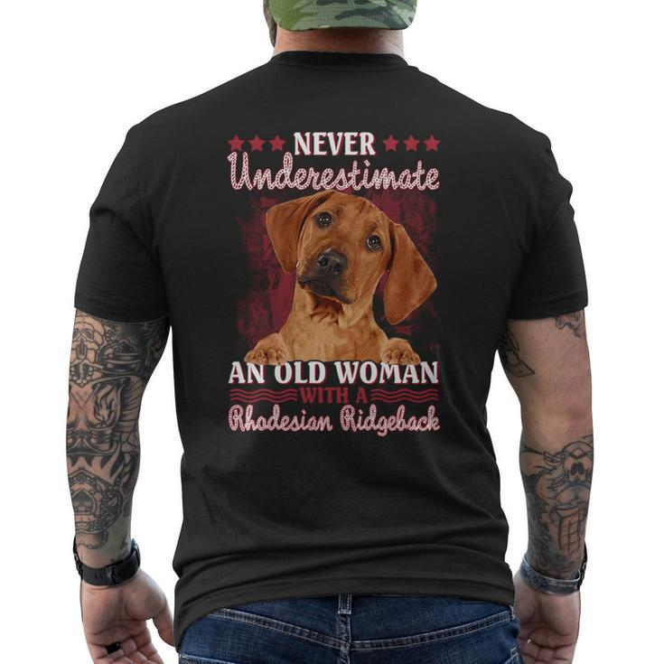 Never Underestimate An Old Woman With A Rhodesian Ridgeback Mens Back Print T-shirt