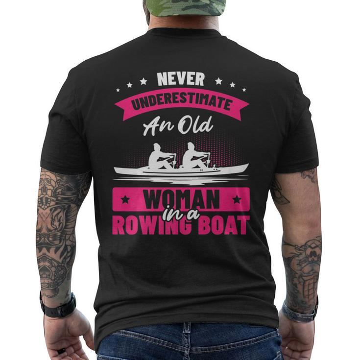 Never Underestimate An Old Woman With A Rowing Boat Canoe Mens Back Print T-shirt