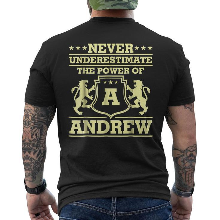 Never Underestimate Andrew Personalized Name Mens Back Print T-shirt