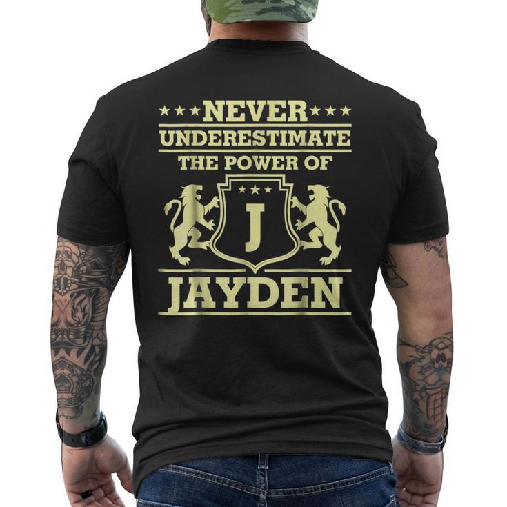 Never Underestimate Jayden Personalized Name Mens Back Print T-shirt
