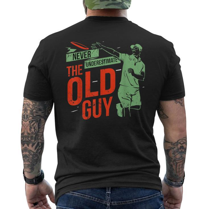 Never Underestimate Old Guy Disc Golf Player Fun Print Mens Back Print T-shirt