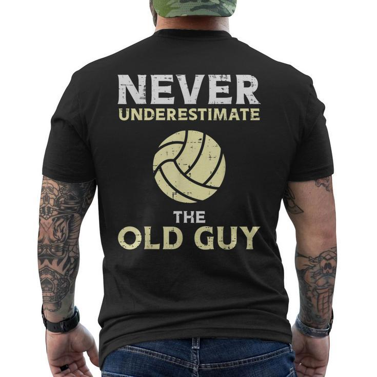 Never Underestimate Old Guy Volleyball Coach Dad Grandpa Men Gift For Mens Mens Back Print T-shirt