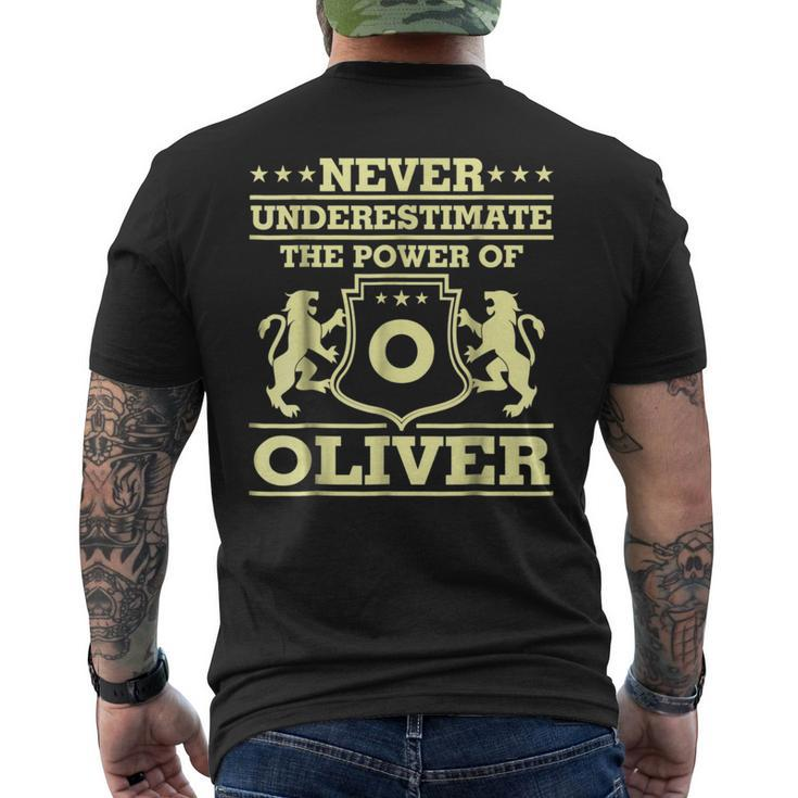 Never Underestimate Oliver Personalized Name Mens Back Print T-shirt
