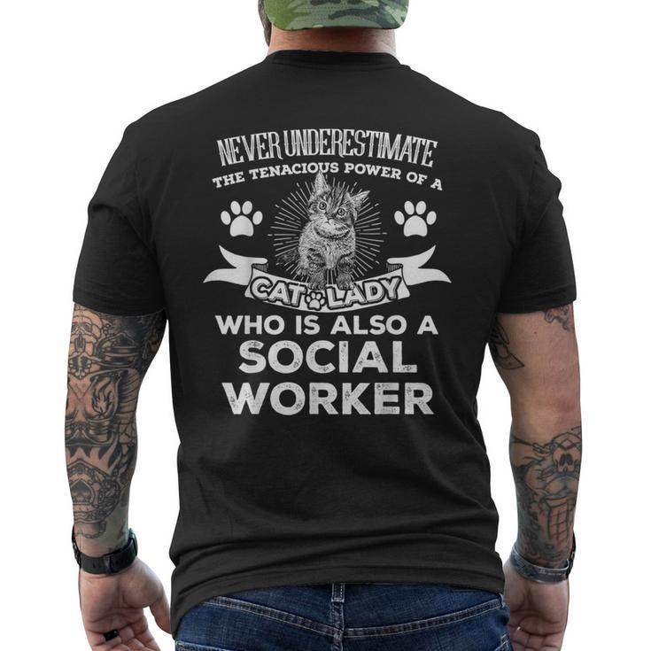 Never Underestimate Power Of A Social Worker  Cat Lover Mens Back Print T-shirt