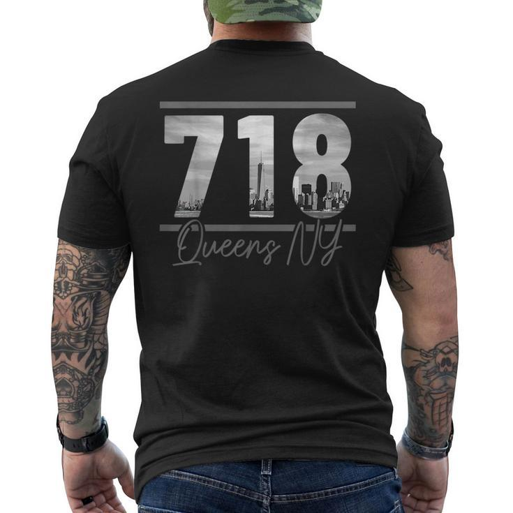 New York City 718 Area Code Skyline Queens Ny Nyc Vintage Men's Back Print T-shirt