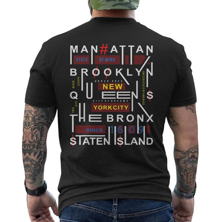 New York City Big Apple Bronx Queens Manhattan Staten Island Men's T-shirt Back Print