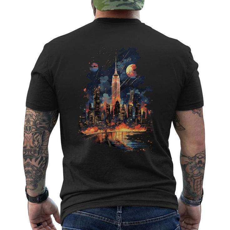 New York City Downtown Skyline Statue Of Liberty Nyc Men's T-shirt Back Print
