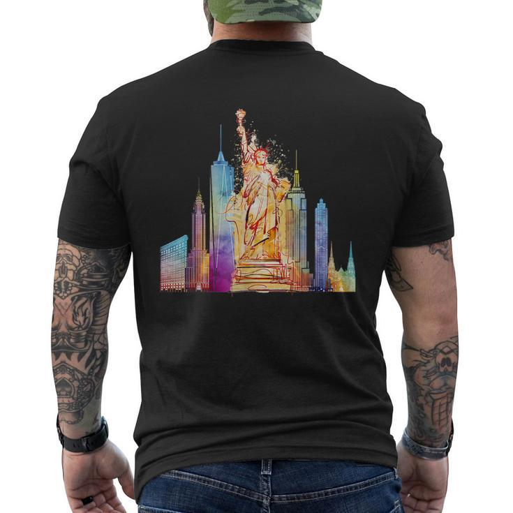 New York City Nyc Retro Watercolor Statue Of Liberty Ny City  Mens Back Print T-shirt