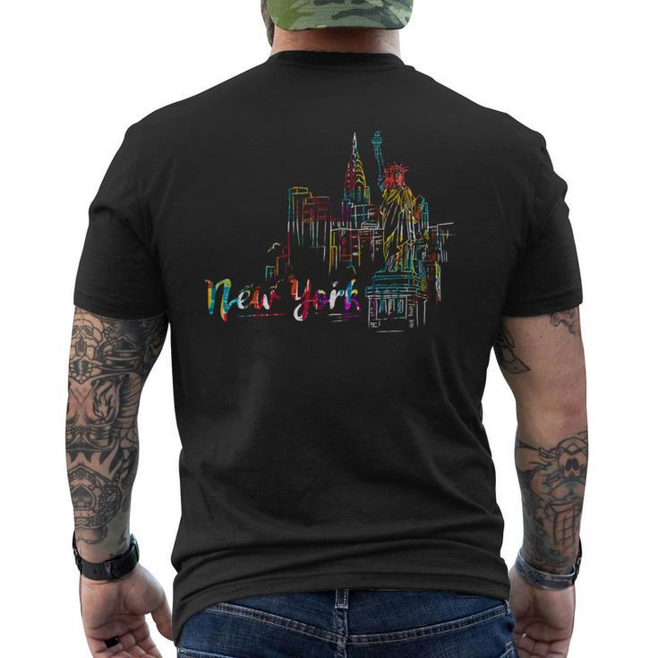 New York Skyline Heartbeat Statue Of Liberty I Love New York  Mens Back Print T-shirt