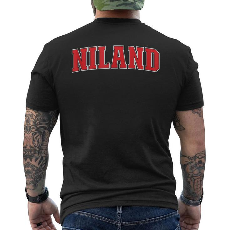 Niland California Souvenir Trip College Style Red Text Men's T-shirt Back Print