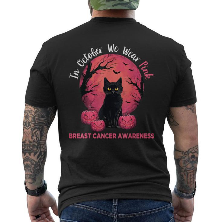 In October We Wear Pink Black Cat Breast Cancer Halloween Men's T-shirt Back Print