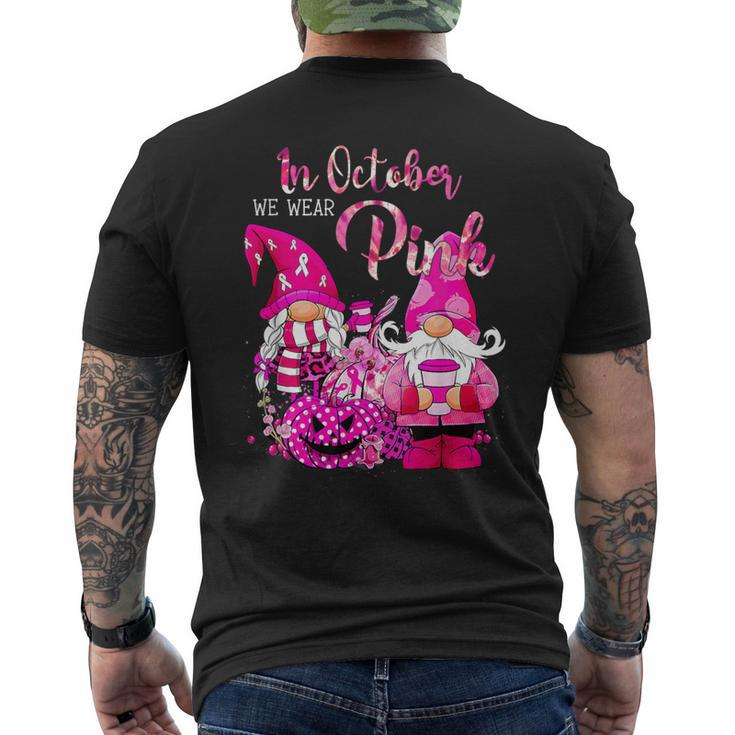 In October We Wear Pink Gnomes Halloween Breast Cancer Men's T-shirt Back Print