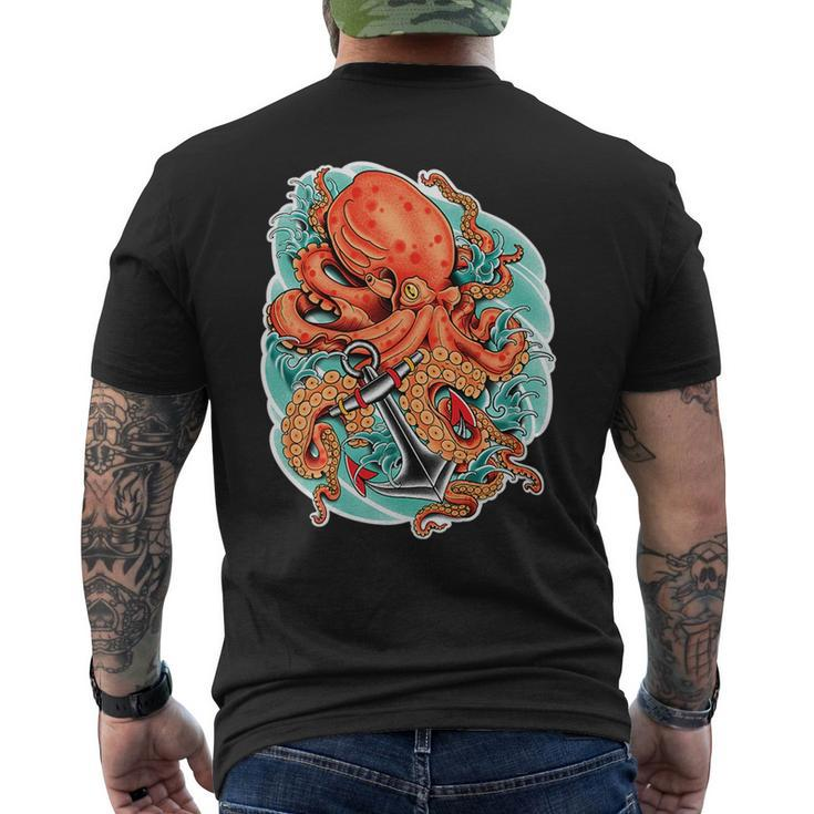 Octopus And Anchor Nautical Tattoo   Mens Back Print T-shirt