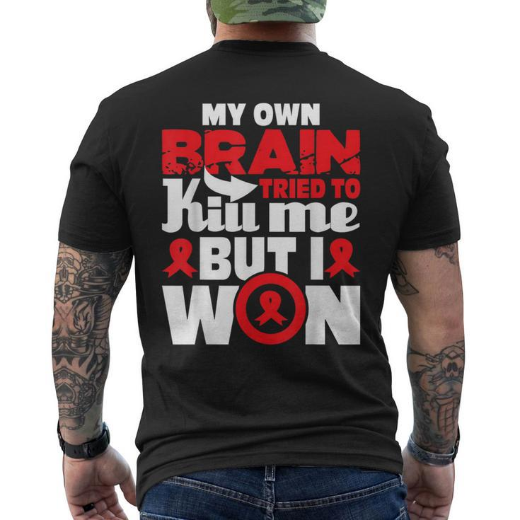 My Own Brain Tried To Kill Me Stroke Survivor Red Ribbon Men's T-shirt Back Print