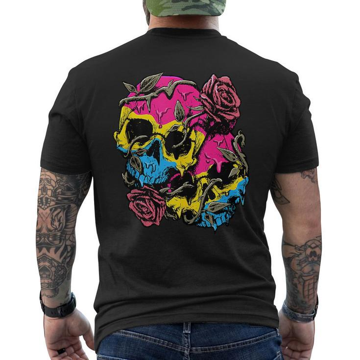 Pansexual Pride Pan Flag Skull Roses Subtle Lgbtq  Mens Back Print T-shirt