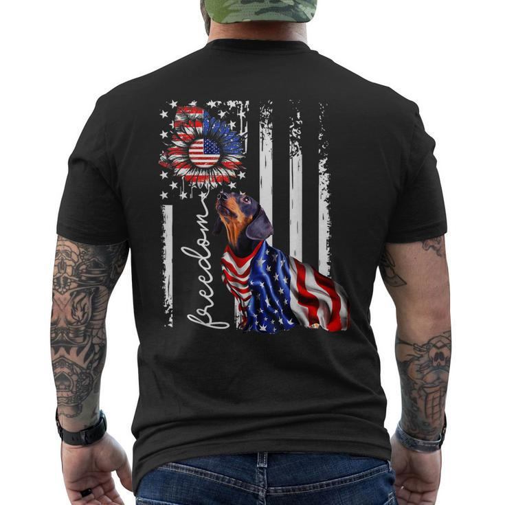 Patriotic 4Th Of July Weiner Dachshund Dog Freedom  Mens Back Print T-shirt