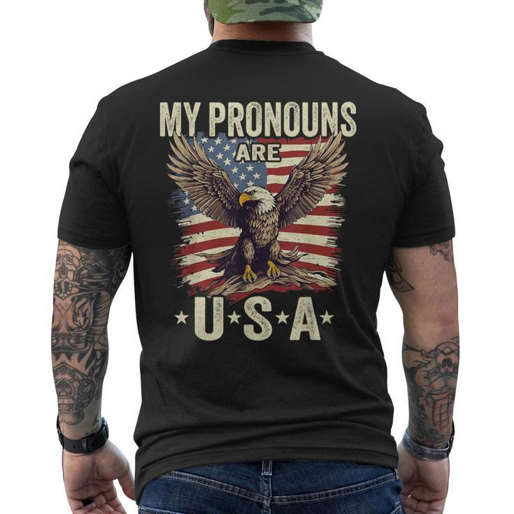 Patriotic American Flag Eagle 4Th July My Pronouns Are Usa Men's T-shirt Back Print