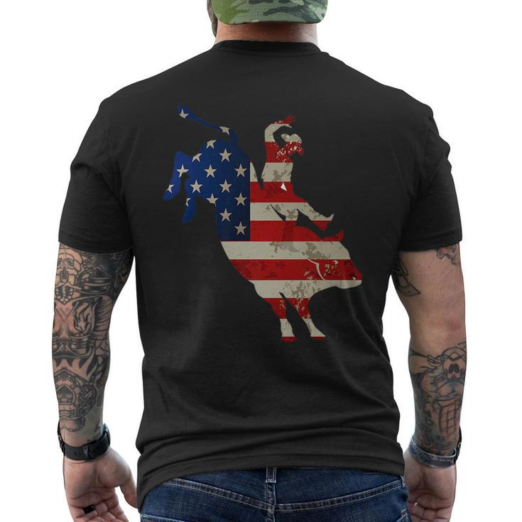 Patriotic American Rodeo Bull Riding Flag Perfect Cowboy   Patriotic Funny Gifts Mens Back Print T-shirt