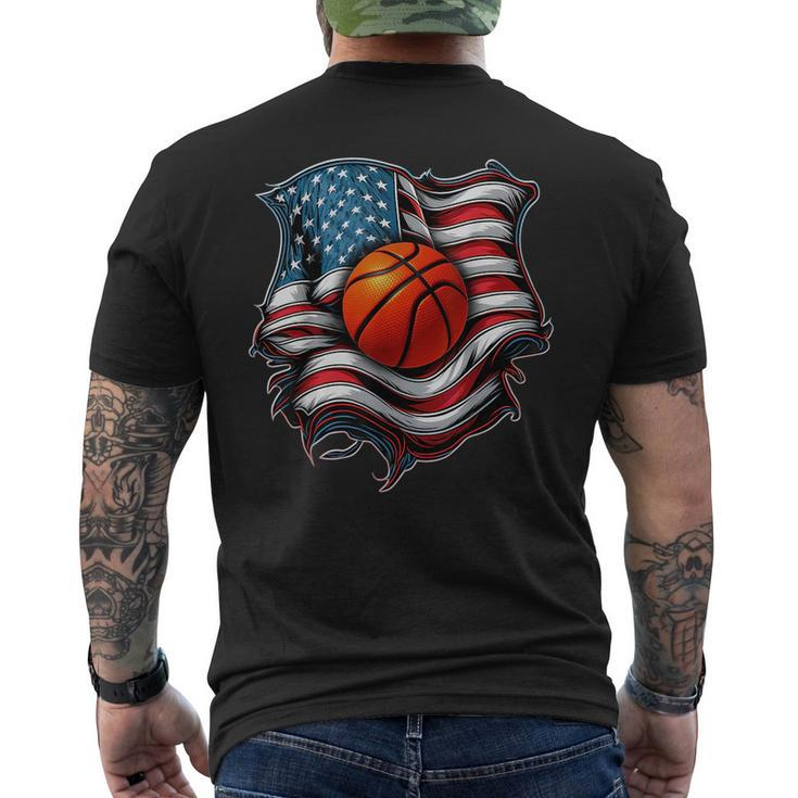 Patriotic Basketball 4Th Of July Men Usa American Flag Boys Mens Back Print T-shirt