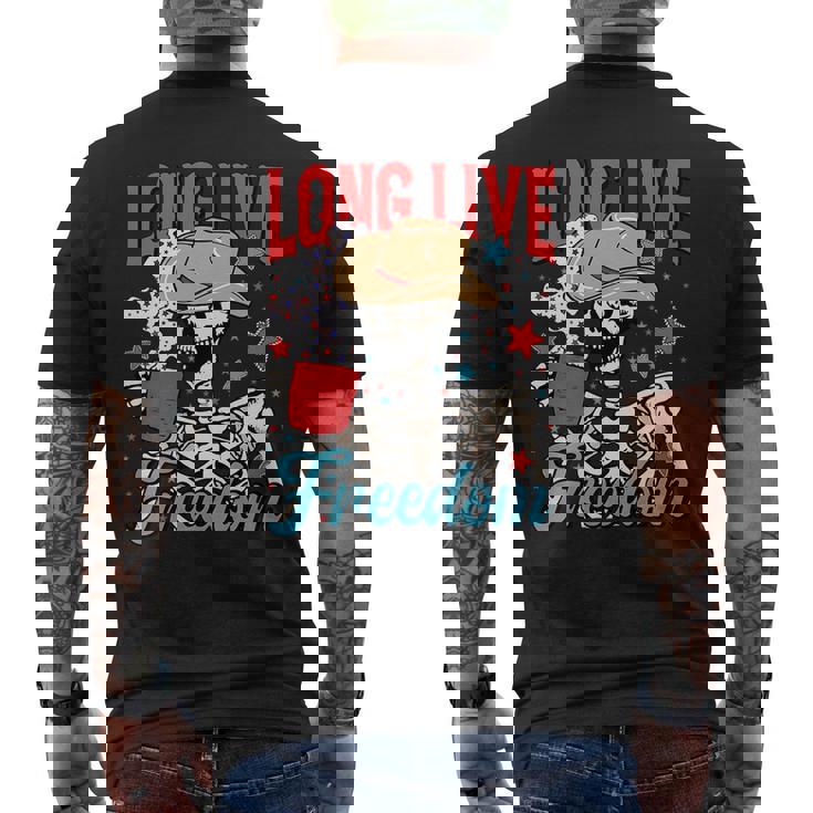 Patriotic Long Live Freedom Funny Skeleton 4Th Of July Patriotic Funny Gifts Mens Back Print T-shirt
