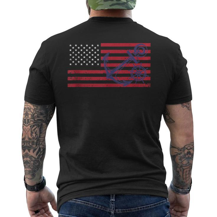 Patriotic Nautical American Flag Usa Blue Anchor Wheel  Mens Back Print T-shirt