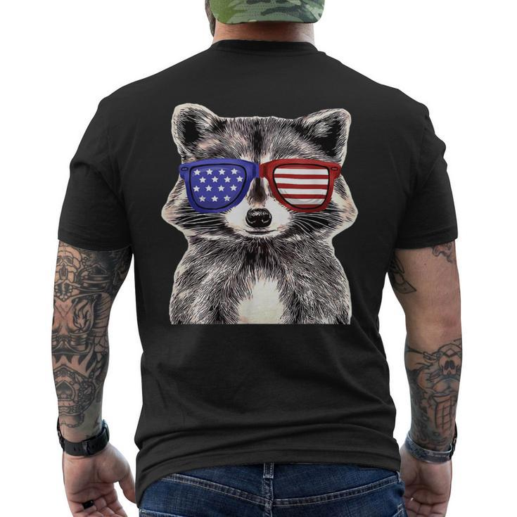 Patriotic Raccoon Wearing Usa Flag Glassess 4Th Of July Mens Back Print T-shirt