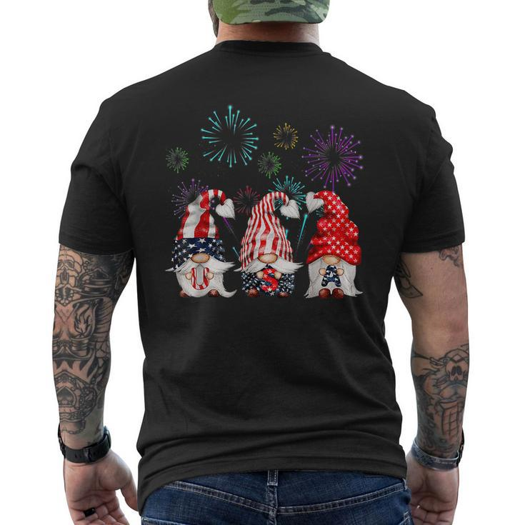 Patriotic Three Gnomes Firework Independence Day 4Th Of July Men's Back Print T-shirt