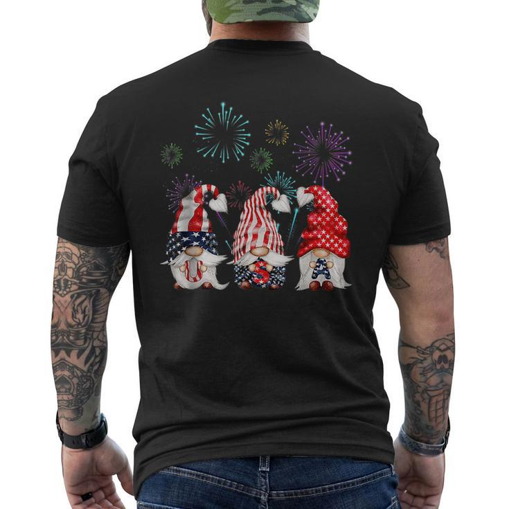 Patriotic Three Gnomes Firework Independence Day 4Th Of July  Mens Back Print T-shirt