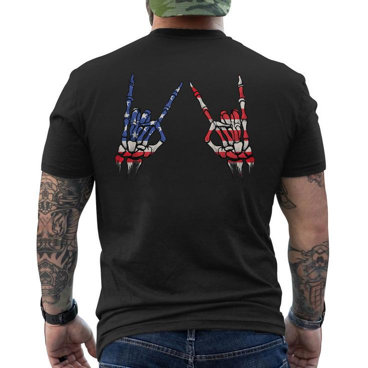 Patriotic Usa Flag Skeleton Rock On Devil Horns 4Th Of July  Patriotic Funny Gifts Mens Back Print T-shirt