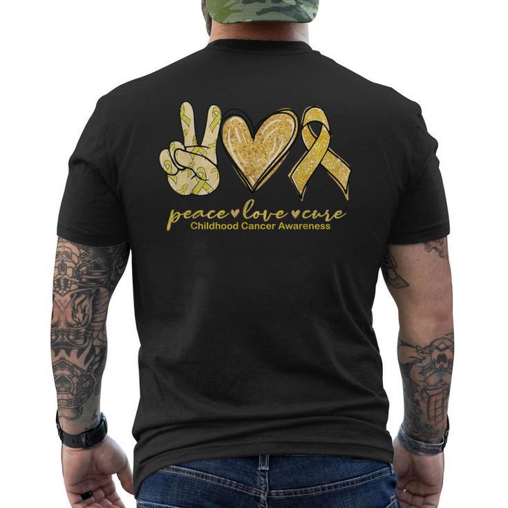 Peace Love Cure Yellow Ribbon Childhood Cancer Awareness Men's T-shirt Back Print