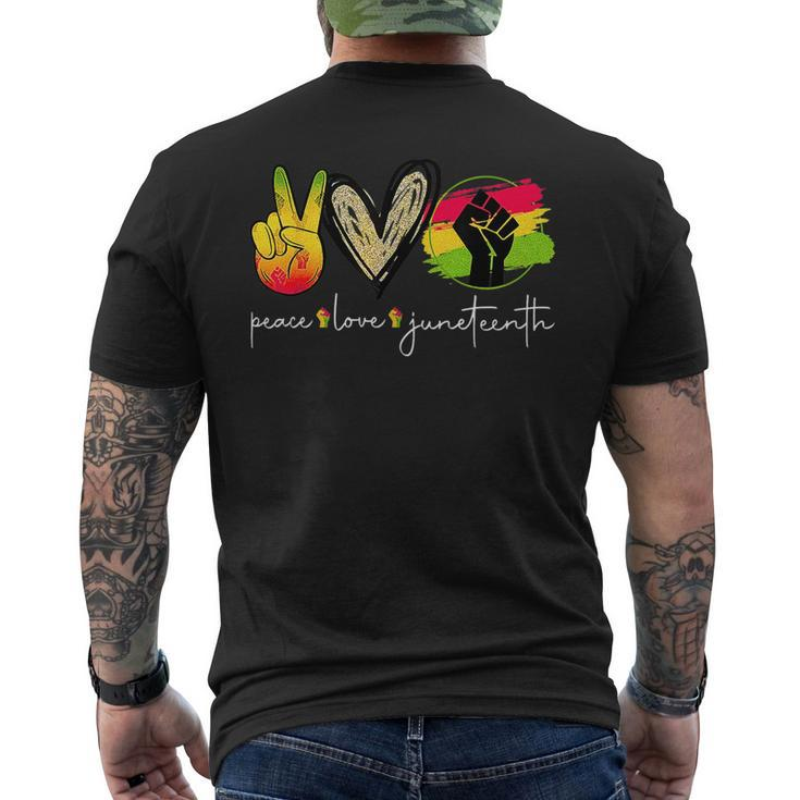 Peace Love Junenth Fist Black Girl Black Queen And King T   Mens Back Print T-shirt