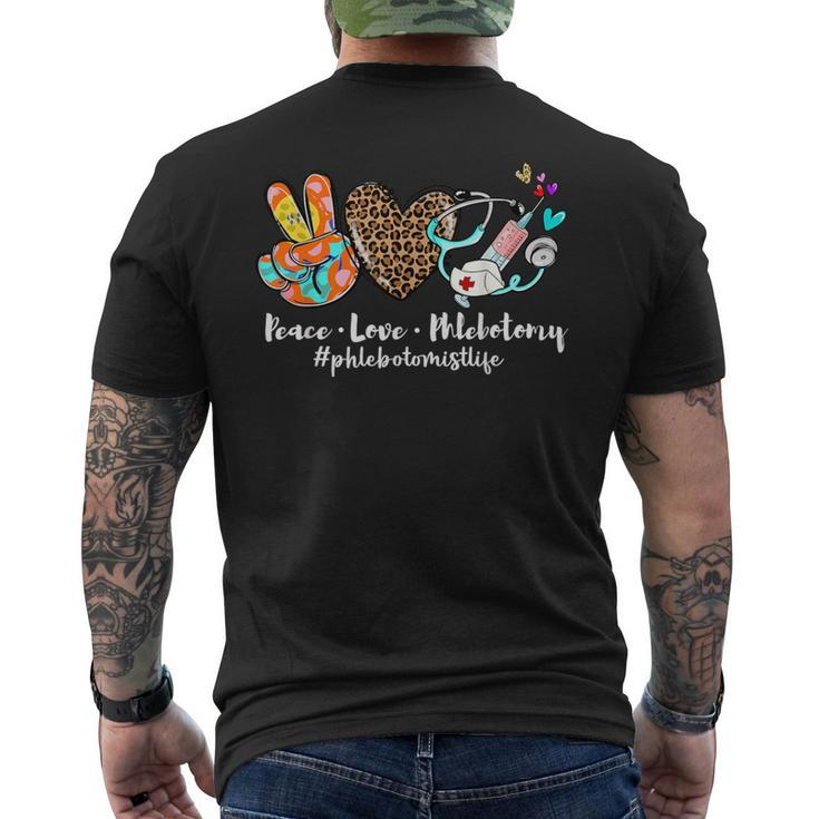 Peace Love Phlebotomy Syringe Leopard Phlebotomist Life Men's T-shirt Back Print