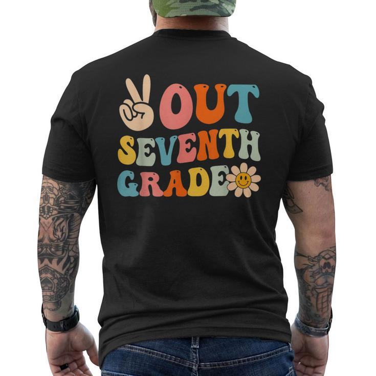 Peace Out 7Th Grade Graduation Last Day Of School Groovy  Mens Back Print T-shirt