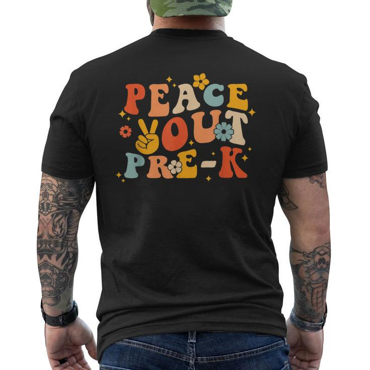 Peace Out Prek Retro Groovy Last Day Of School Preschool Men's Back Print T-shirt