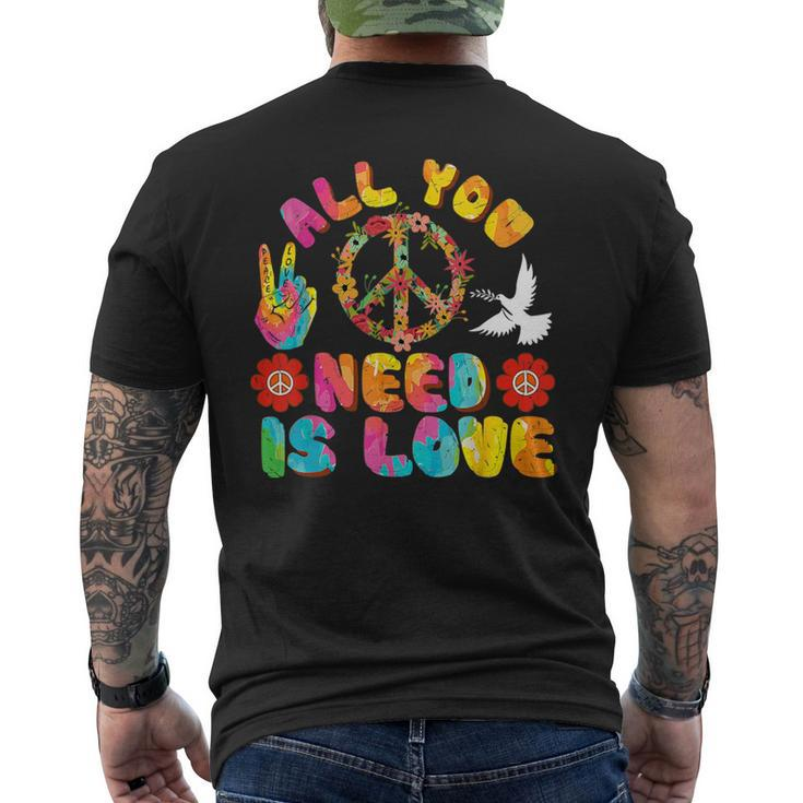 Peace Sign Love 60S 70S 80S Costume Hippie Retro Halloween Men's T-shirt Back Print